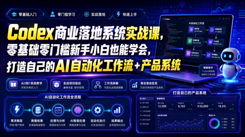 Codex商业落地系统实战课，零基础零门槛新手小白也能学会，打造自己的AI自动化工作流+产品系统(更新)-87副业网 - 互联网副业项目资源分享平台