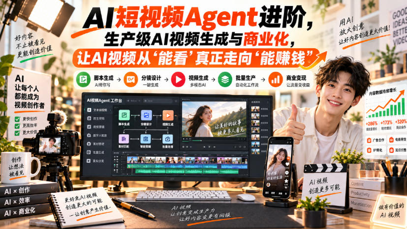 AI短视频Agent进阶，生产级AI视频生成与商业化，让AI视频从”能看”真正走向”能賺钱”-87副业网 - 互联网副业项目资源分享平台