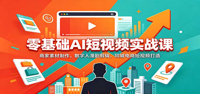 零基础AI短视频实战课：商家素材制作，数字人漫剧剪辑，同城电商短视频打造-87副业网 - 互联网副业项目资源分享平台