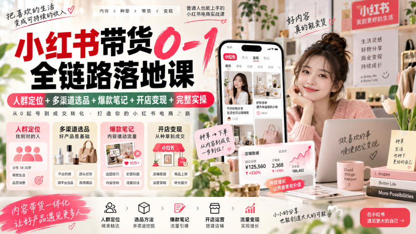 小红书带货0-1全链路落地课｜人群定位+多渠道选品+爆款笔记+开店变现完整实操-87副业网 - 互联网副业项目资源分享平台