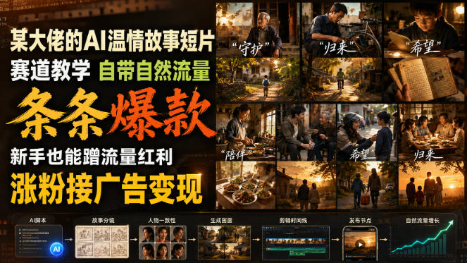 某大佬的AI温情故事短片赛道教学，自带自然流量，条条爆款，新手也能蹭流量红利，涨粉接广告变现(更新) - 87副业网