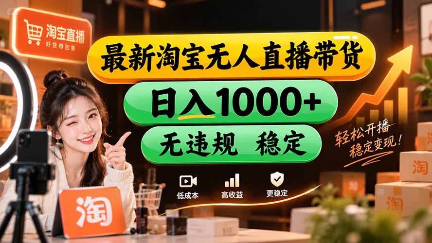 【新技术】淘宝无人直播，独家，日入2K+，无封号，可矩阵，长期稳定 - 87副业网