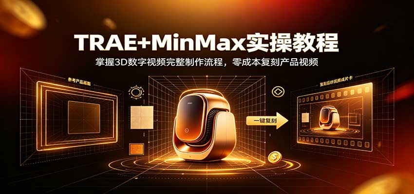 TRAE+MinMax实操教程:3D数字视频完整制作流程,零成本复刻产品视频 - 87副业网