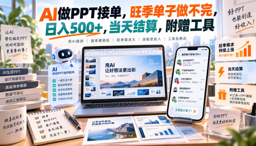 AI做PPT接单，旺季单子做不完，日入500+，当天结算，附赠工具【揭秘】-87副业网 - 互联网副业项目资源分享平台