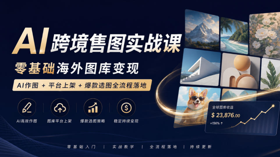 AI跨境售图实战课，零基础海外图库变现，AI作图+平台上架+爆款选图全流程落地 - 87副业网