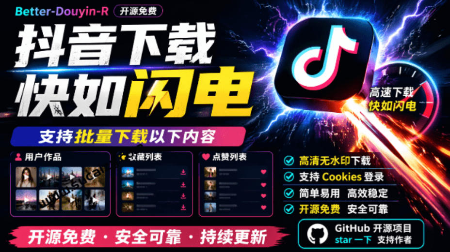 超级好用！抖音视频下载神器，支持批量下载用户作品收藏列表和点赞列表，开源完全免费Better-douyin-R-87副业网 - 互联网副业项目资源分享平台