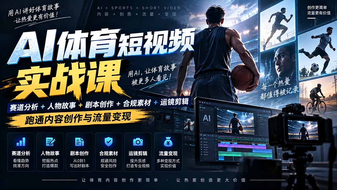 AI体育短视频赛道顶级玩法｜赛道分析+人物故事+剧本创作+版权处理+运镜剪辑，跑通流量变现-日赚1K+-87副业网 - 互联网副业项目资源分享平台