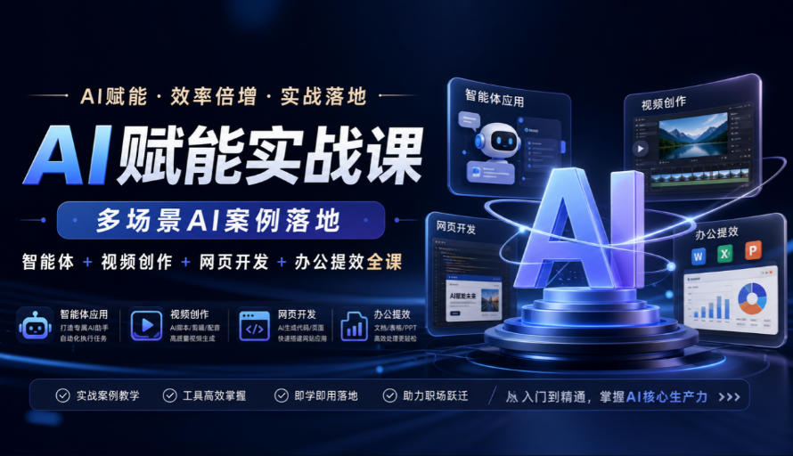 AI赋能实战课，多场景AI案例落地，智能体+视频创作+网页开发+办公提效全课-87副业网 - 互联网副业项目资源分享平台