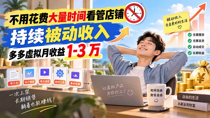 不用花费大量时间看管店铺，持续被动收入，多多虚拟月收益 1-3 万-87副业网 - 互联网副业项目资源分享平台