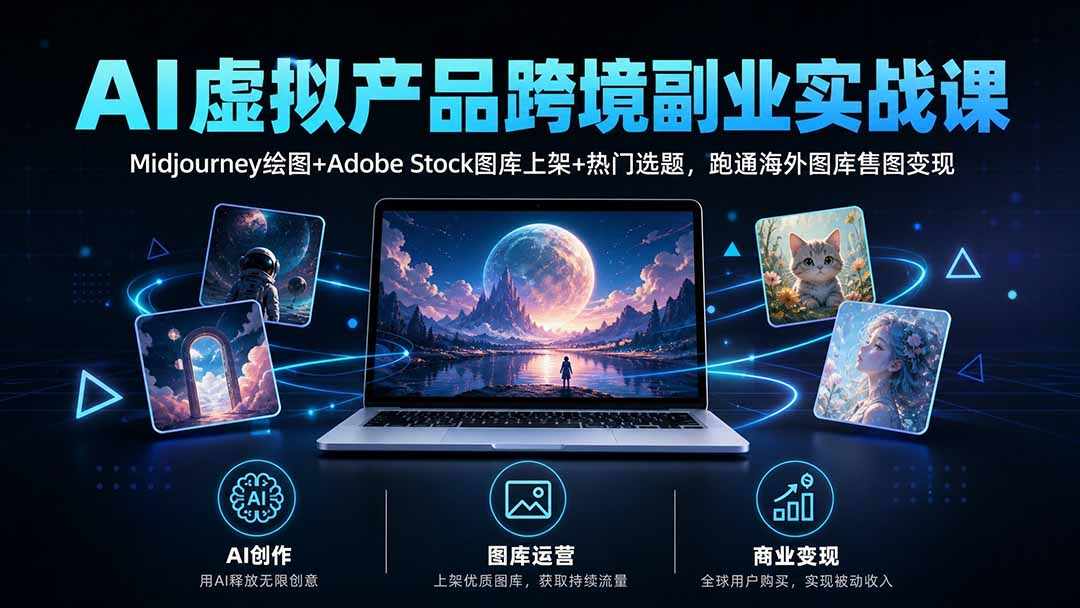 AI虚拟产品跨境副业实战课｜Midjourney绘图+Adobe Stock图库上架+热门选题，跑通海外图库售图变现-87副业网 - 互联网副业项目资源分享平台