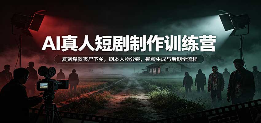 AI真人短剧制作训练营：复刻爆款丧尸下乡，剧本人物分镜，视频生成与后期全流程-87副业网 - 互联网副业项目资源分享平台