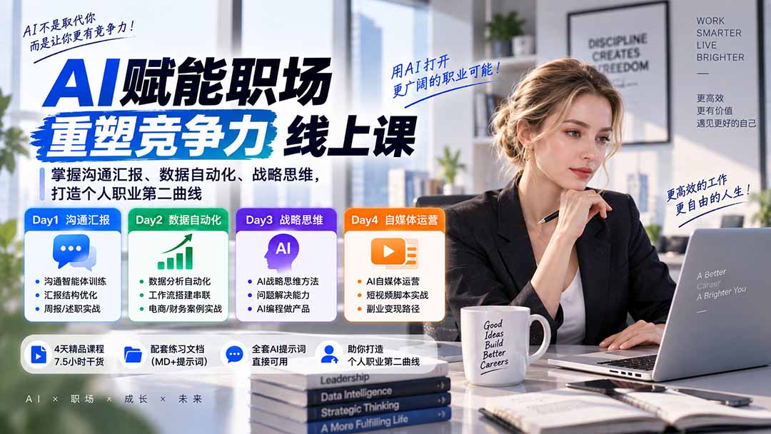 AI职场提效与第二曲线实战课-无水印:学习沟通汇报、数据工作流和战略思维,掌握AI编程做产品及自媒体运营方法-87副业网 - 互联网副业项目资源分享平台