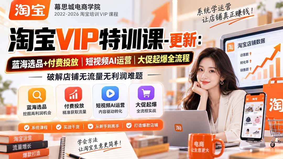 淘宝VIP特训课-更新0917：蓝海选品+付费投放｜短视频AI运营｜大促起爆全流程，破解店铺无流量无利润难题-87副业网 - 互联网副业项目资源分享平台