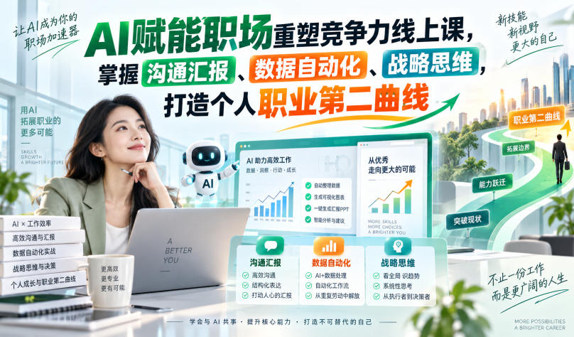 AI赋能职场重塑竞争力线上课,掌握沟通汇报、数据自动化、战略思维,打造个人职业第二曲线-87副业网 - 互联网副业项目资源分享平台