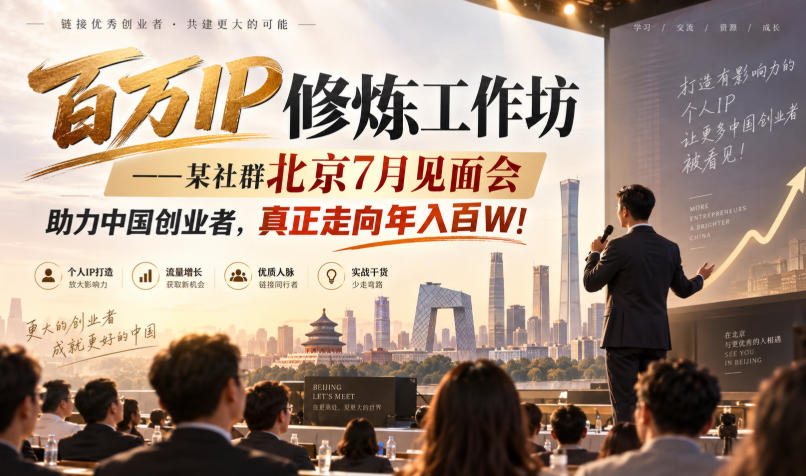 百万IP修炼工作坊——某社群北京7月见面会,助力中国创业者,真正走向年入百W!-87副业网 - 互联网副业项目资源分享平台
