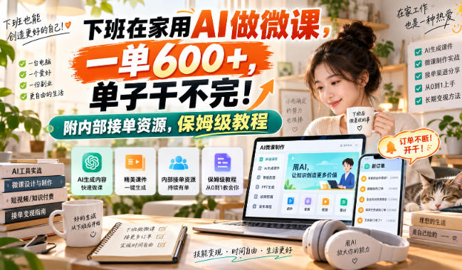 下班在家用AI做微课，一单600+，单子干不完！附内部接单资源，保姆级教程【揭秘】-87副业网 - 互联网副业项目资源分享平台