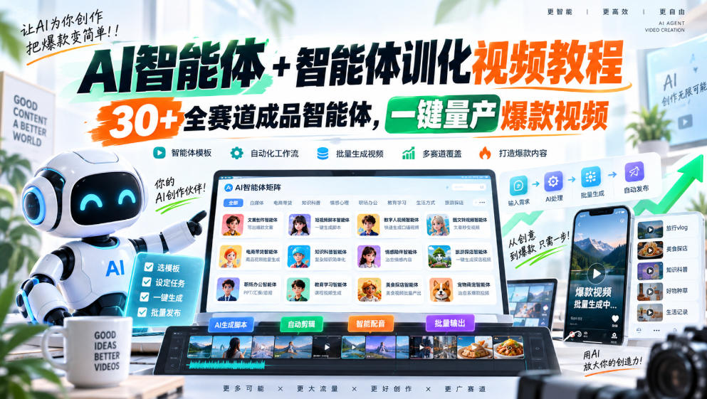 AI智能体+智能体训化视频教程，30+全赛道成品智能体，一键量产爆款视频-87副业网 - 互联网副业项目资源分享平台