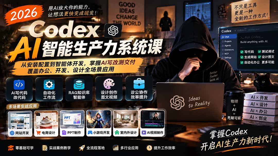 2026 Codex AI智能生产力系统课-更新｜从安装配置到智能体开发，掌握AI写改测交付，覆盖办公、开发、设计全场景应用-87副业网 - 互联网副业项目资源分享平台