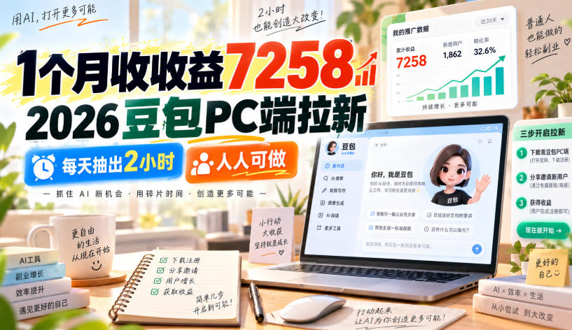 1个月收收益7258，2026豆包PC端拉新，每天抽出2小时，人人可做-87副业网 - 互联网副业项目资源分享平台
