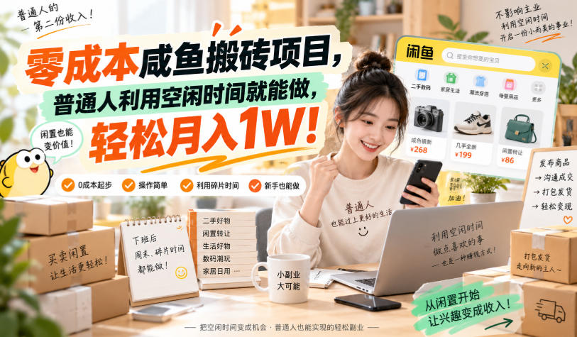 零成本咸鱼搬砖项目，普通人利用空闲时间就能做，轻松月入1W！【揭秘】-87副业网 - 互联网副业项目资源分享平台