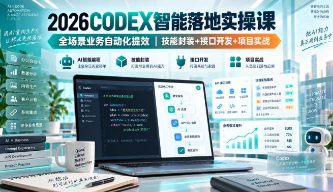 2026Codex智能落地实操课，全场景业务自动化提效，技能封装+接口开发+项目实战-87副业网 - 互联网副业项目资源分享平台