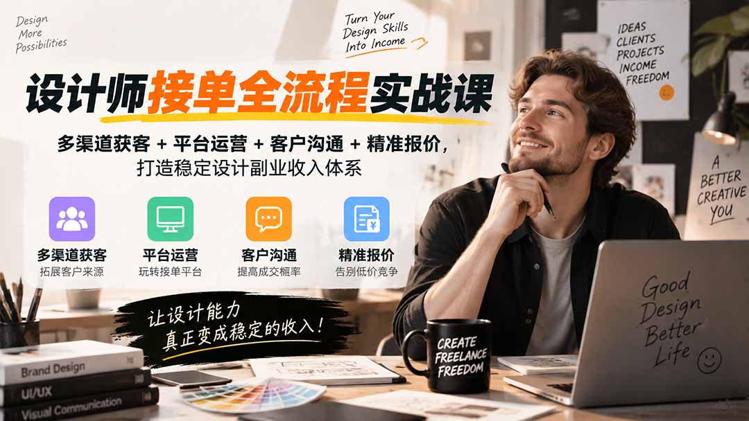 设计师接单全流程实战课-无水印｜多渠道获客+平台运营+客户沟通+精准报价，打造稳定设计副业收入体系 - 87副业网