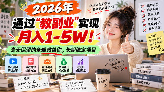 2026年通过“教副业”实现月入1-5W！毫无保留的全部教给你，长期稳定项目【揭秘】-87副业网 - 互联网副业项目资源分享平台