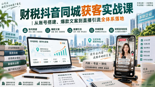 财税抖音同城获客实战课｜从账号搭建、爆款文案到直播引流全体系落地 - 87副业网