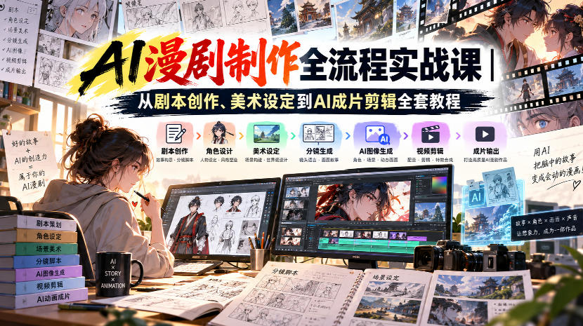 AI漫剧制作全流程实战课｜从剧本创作、美术设定到AI成片剪辑全套教程​ - 87副业网