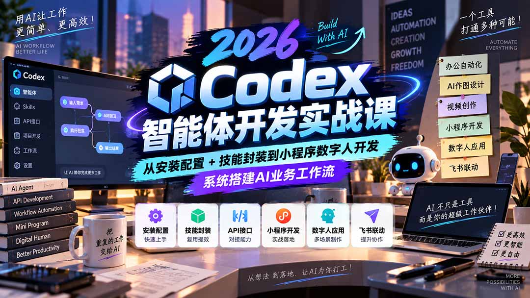 2026Codex智能体开发实战课：从安装配置+技能封装到小程序数字人开发，系统搭建AI业务工作流 - 87副业网