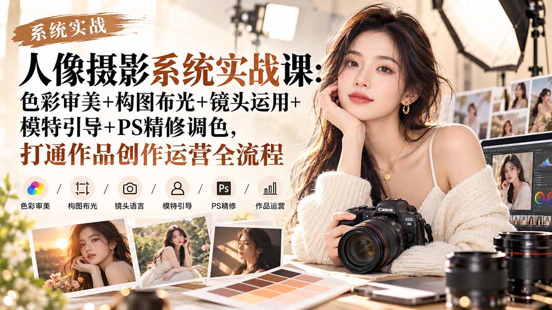 【无水印】人像摄影系统实战课：色彩审美+构图布光+镜头运用+模特引导+PS精修调色，打通作品创作运营全流程-87副业网 - 互联网副业项目资源分享平台