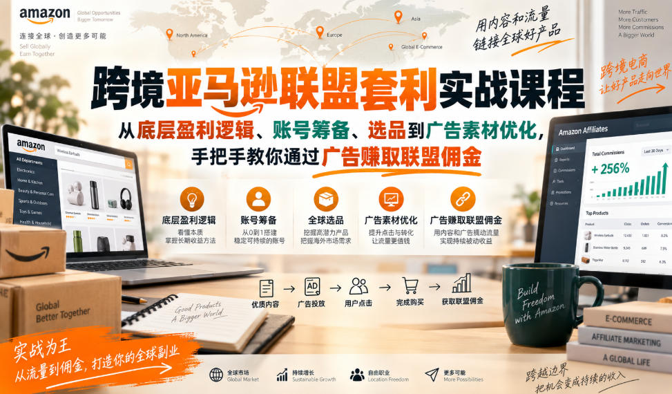 跨境亚马逊联盟套利实战课程，从底层盈利逻辑、账号筹备、选品到广告素材优化，手把手教你通过广告賺取联盟佣金 - 87副业网