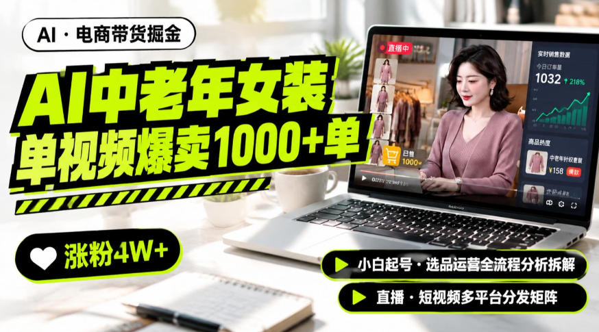 AI中老年服装带货赛道新玩法，一个视频卖出1000多单涨粉4W+，小白起号选品运营全流程分析拆解 - 87副业网