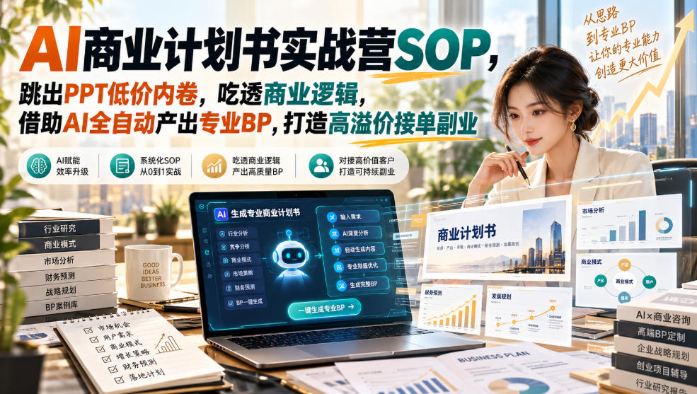 AI商业计划书实战营SOP，跳出PPT低价内卷，吃透商业逻辑，借助AI全自动产出专业BP，打造高溢价接单副业-87副业网 - 互联网副业项目资源分享平台
