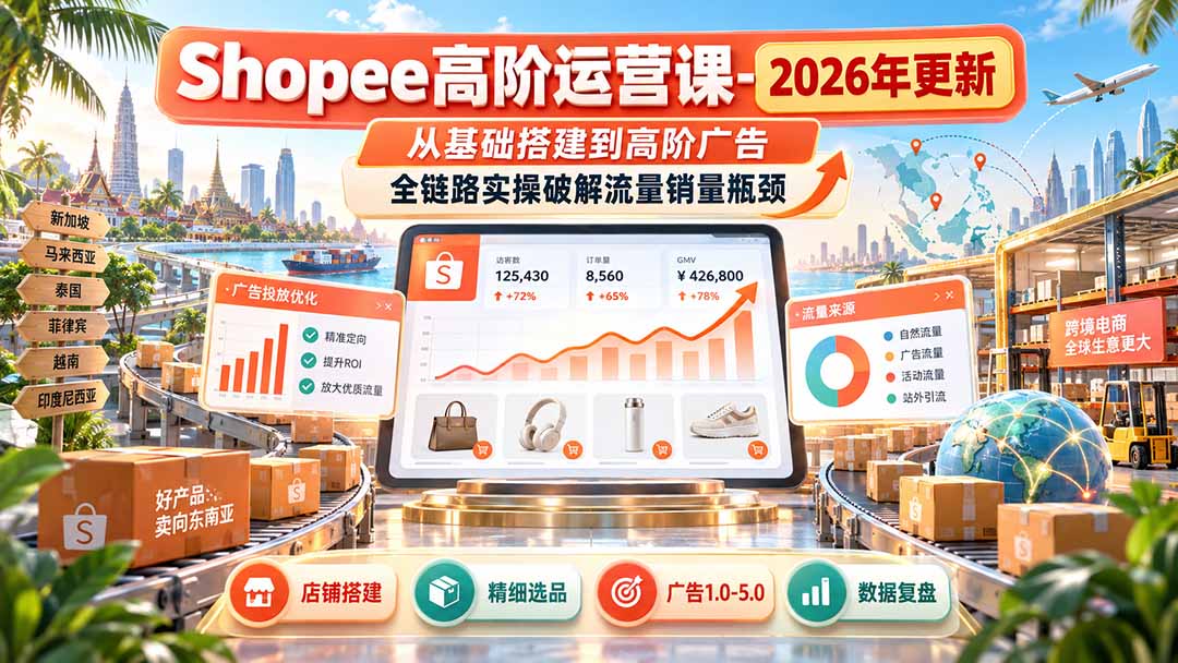 Shopee高阶运营课-更新9月,从基础搭建到高阶广告,全链路实操破解流量销量瓶颈