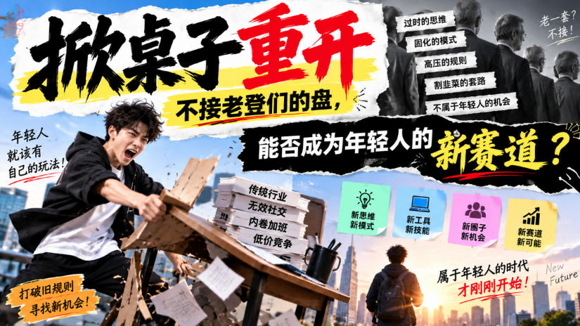 某公众号付费文章：掀桌子重开，不接老登们的盘，能否成为年轻人的新赛道？ - 87副业网