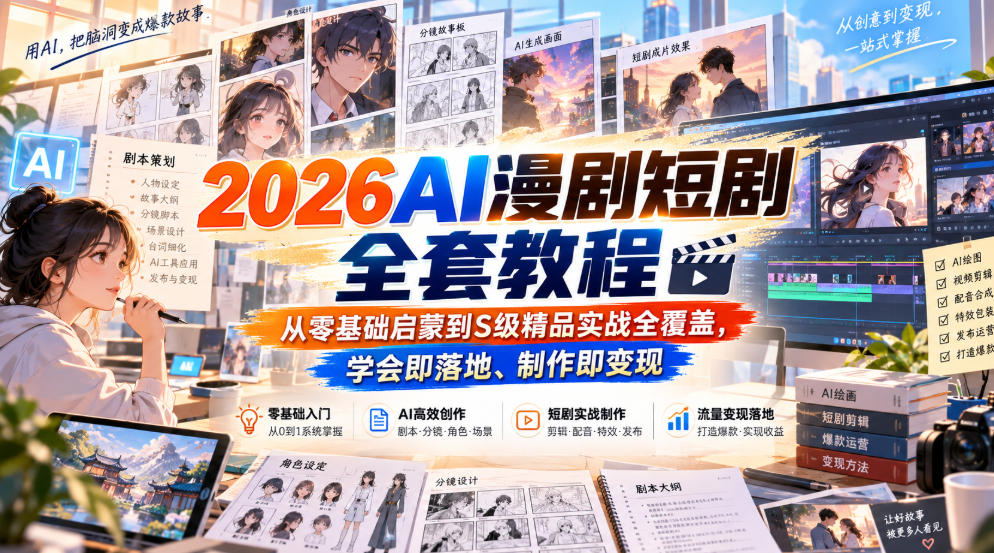 2026AI漫剧短剧全套教程，从零基础启蒙到S级精品实战全覆盖，学会即落地、制作即变现-87副业网 - 互联网副业项目资源分享平台