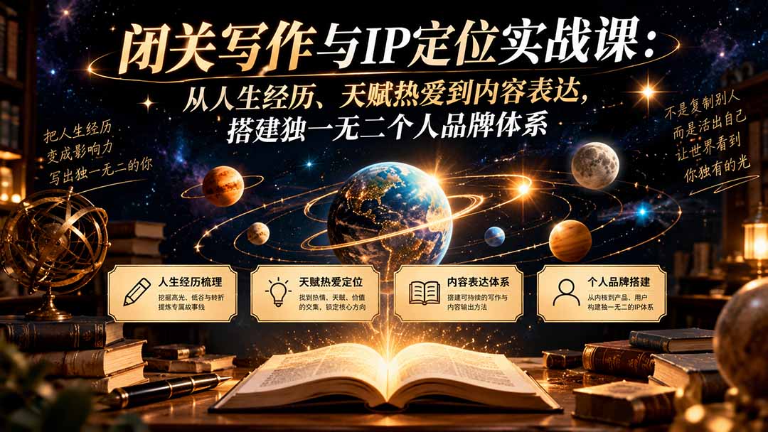 闭关写作与IP定位实战课：从人生经历、天赋热爱到内容表达，搭建独一无二个人品牌体系-87副业网 - 互联网副业项目资源分享平台