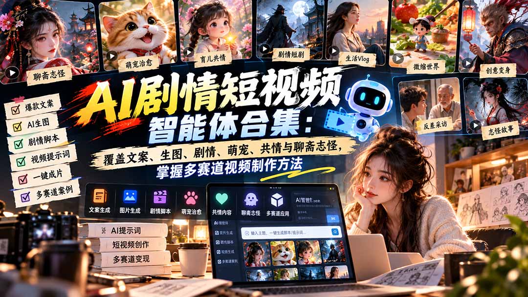 【无水印】AI剧情短视频智能体合集:覆盖文案、生图、剧情、萌宠、共情与聊斋志怪,掌握多赛道视频制作方法-87副业网 - 互联网副业项目资源分享平台