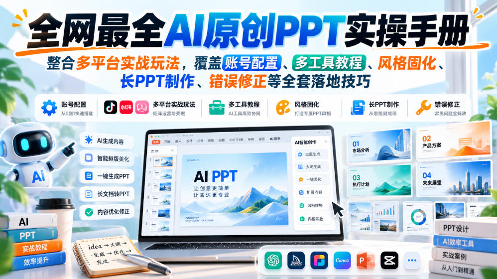 全网最全AI原创PPT实操手册,整合多平台实战玩法,覆盖账号配置、多工具教程、风格固化、长PPT制作、错误修正等全套落地技巧-87副业网 - 互联网副业项目资源分享平台