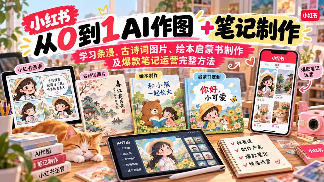 2026小红书AI内容创作从0到1：学习条漫、古诗词图片、绘本启蒙书制作及爆款笔记运营完整方法 - 87副业网