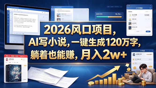 2026 风口项目，AI 写小说，一键生成 120 万字，躺着也能赚，月入 2w + - 87副业网