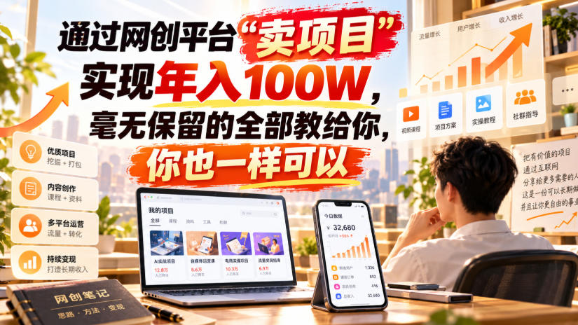 通过网创平台“卖项目”实现年入100W，毫无保留的全部教给你，你也一样可以！【揭秘】-87副业网 - 互联网副业项目资源分享平台