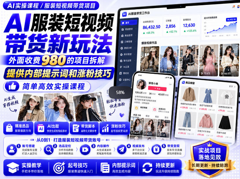 外面收费980AI快手带货系统课程，内部课程首次外放，操作简单高效，一分钟一条爆款视频-87副业网 - 互联网副业项目资源分享平台