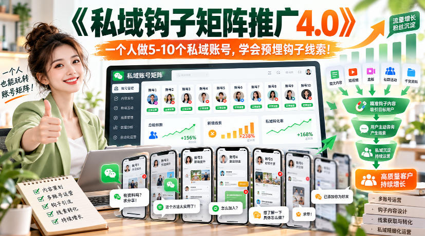 【无水印】《私域钩子矩阵推广4.0》一个人做5-10个私域账号，学会预埋钩子线索！ - 87副业网