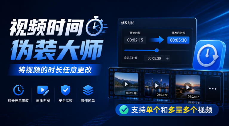 视频时间伪装大师，将视频的时长任意更改，支持单个和多量多个视频 - 87副业网