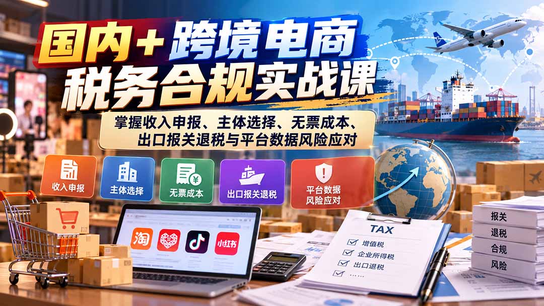 国内+跨境电商税务合规实战课：掌握收入申报、主体选择、无票成本、出口报关退税与平台数据风险应对-87副业网 - 互联网副业项目资源分享平台
