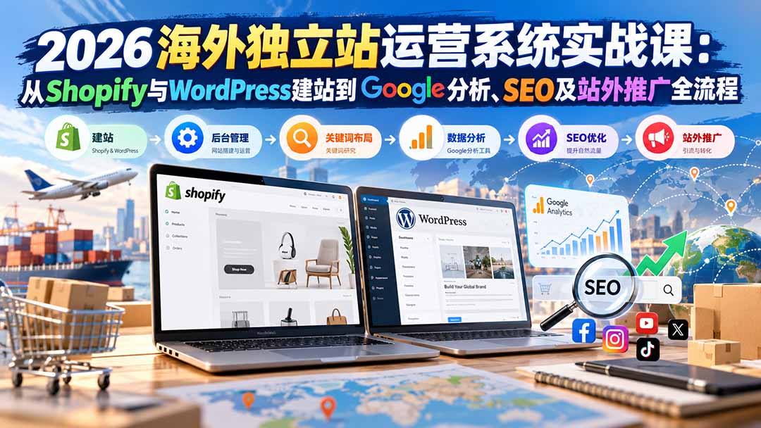 2026海外独立站运营系统实战课：从Shopify与WordPress建站到Google分析、SEO及站外推广全流程 - 87副业网