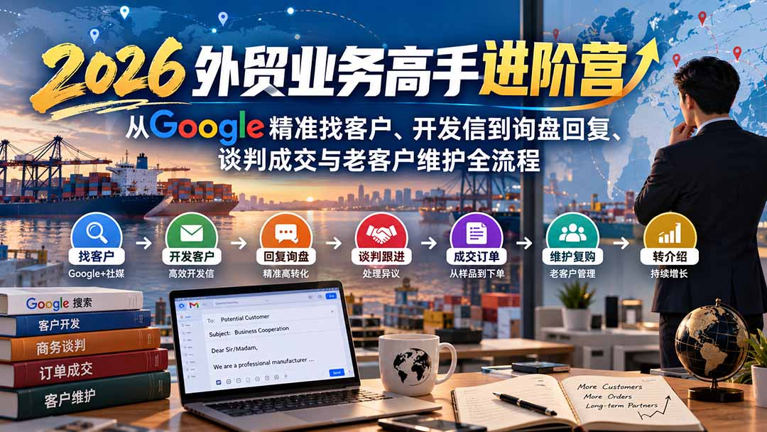 2026外贸业务高手进阶营：从Google精准找客户、开发信到询盘回复、谈判成交与老客户维护全流程 - 87副业网