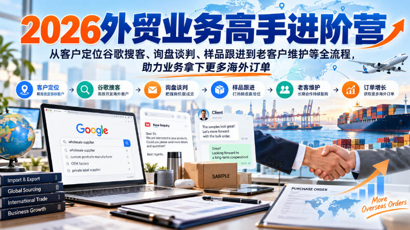2026外贸业务高手进阶营，从客户定位谷歌搜客、询盘谈判、样品跟进到老客户维护等全流程，助力业务拿下更多海外订单 - 87副业网